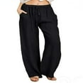 thumbnail image 1 of Women‘s Linen Plus Size High Waisted Loose Fit Pants Drawstring Closure Gothic Trousers for Women, 1 of 4