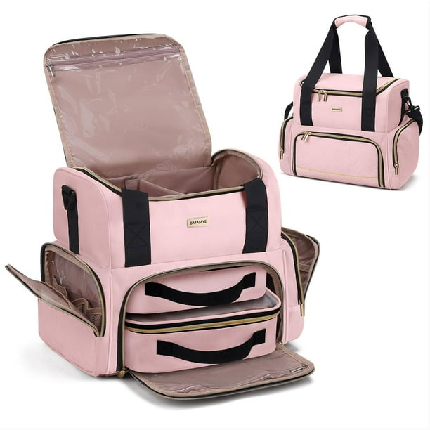 Bolsa de maquillaje BAFAMYE grande con 2 fundas extraíbles, color rosa