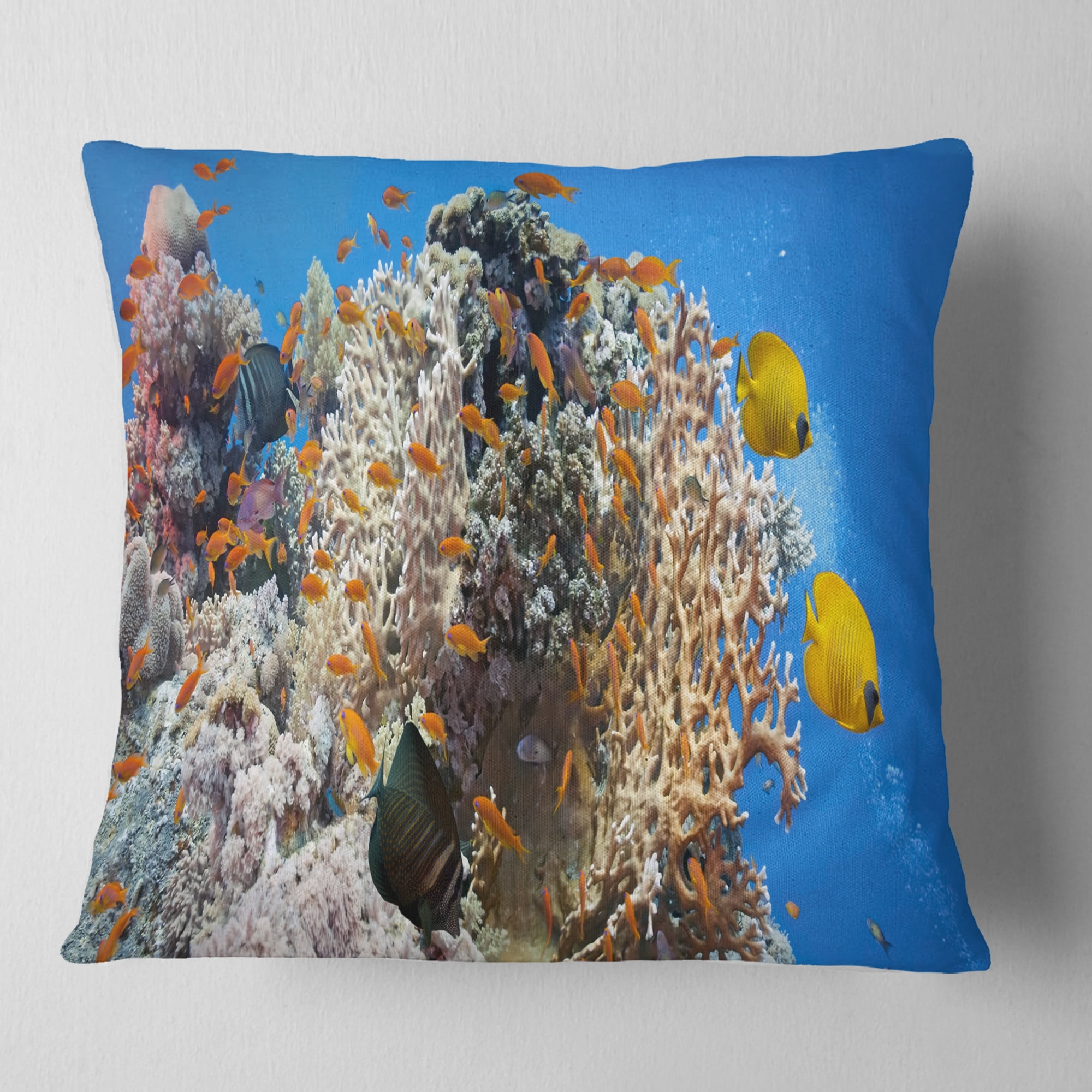 Designart Coral Scene Panorama - Photography Throw Pillow - 18x18