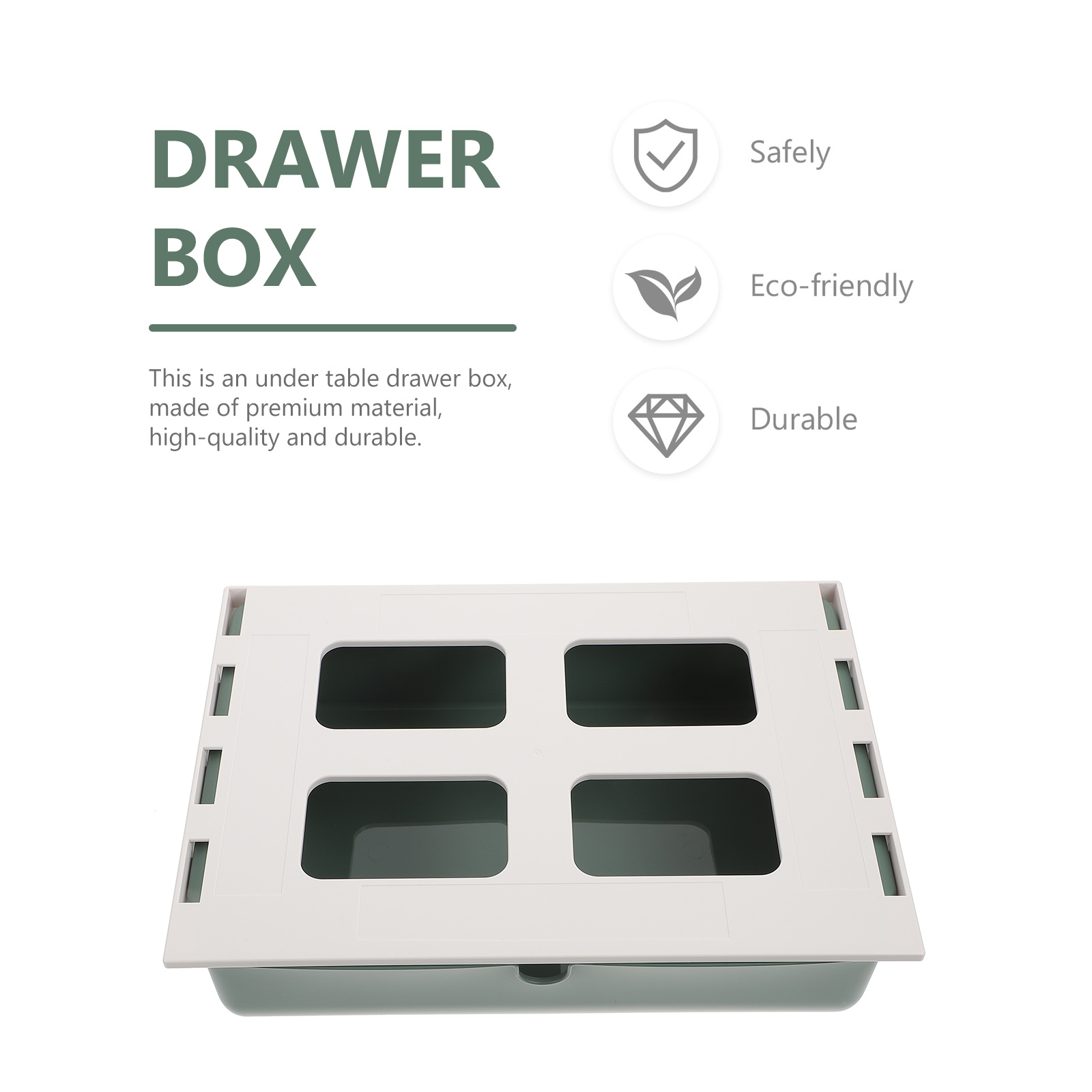 KHBUAB 1Pc Green Hidden Drawer Box Under Desk Storage Container for Home Organizer