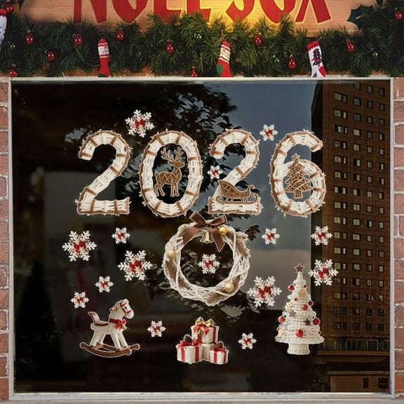 Christmas 2026 Window Clings – Removable Glass Stickers for Windows & Doors – No-Glue Reusable Holiday Decals – Bells & Snowflake Window Decorations for Shopping Malls, Homes & Offices