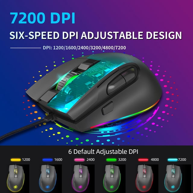 Ratón para juegos con cable 8D de hasta 7200 DPI 8 botones 13 Retroiluminación Ratón de computadora para computadora portátil para Windows 7 8 10 XP Yotijar Ratón para juegos con cable