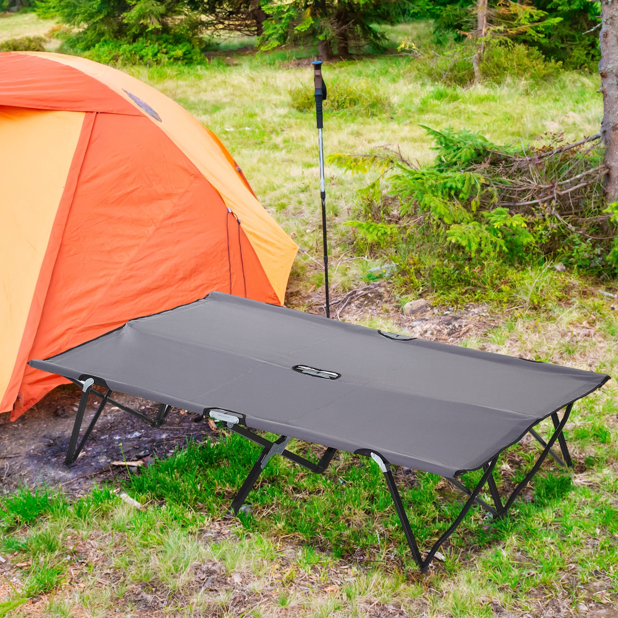 2 Person Folding Camping Cot for Adults, 50" Extra Wide Outdoor Portable Sleeping Cot with Carry Bag, Elevated Camping Bed, Beach Hiking, Grey