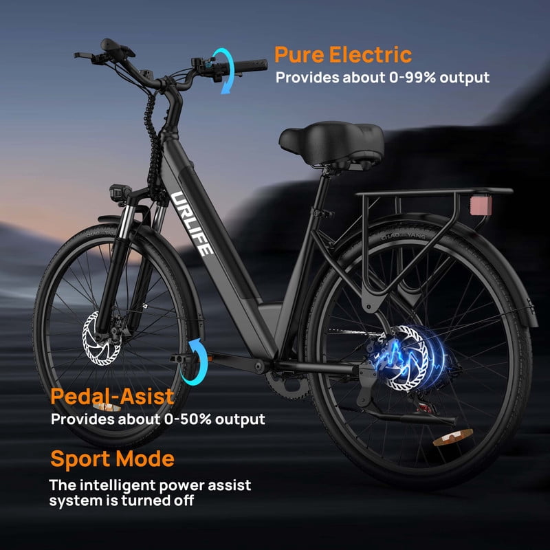 Electric Bike for Adults 26" Step-Through, Electric Commuter Bikes with 48V10.4Ah Removable Battery, 750W Peak Motor, Electric Cruiser Bike with 60-Mile Max & 20MPH, Front Suspension &7-Speed-BLACK