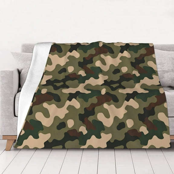 Green Army Camouflage Warm Cozy Plush Throw Blanket for Couch Bed Sofa 80"x60"