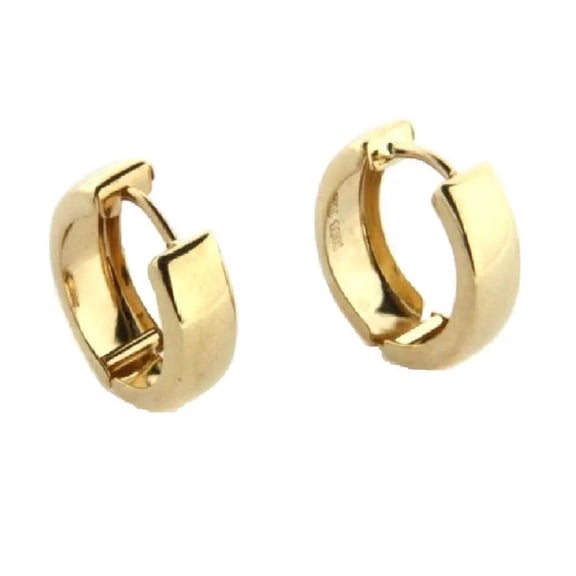 18K  Solid Yellow Gold Polished Huggie medium Earrings 0.50 inch diameter x 0.18 inch