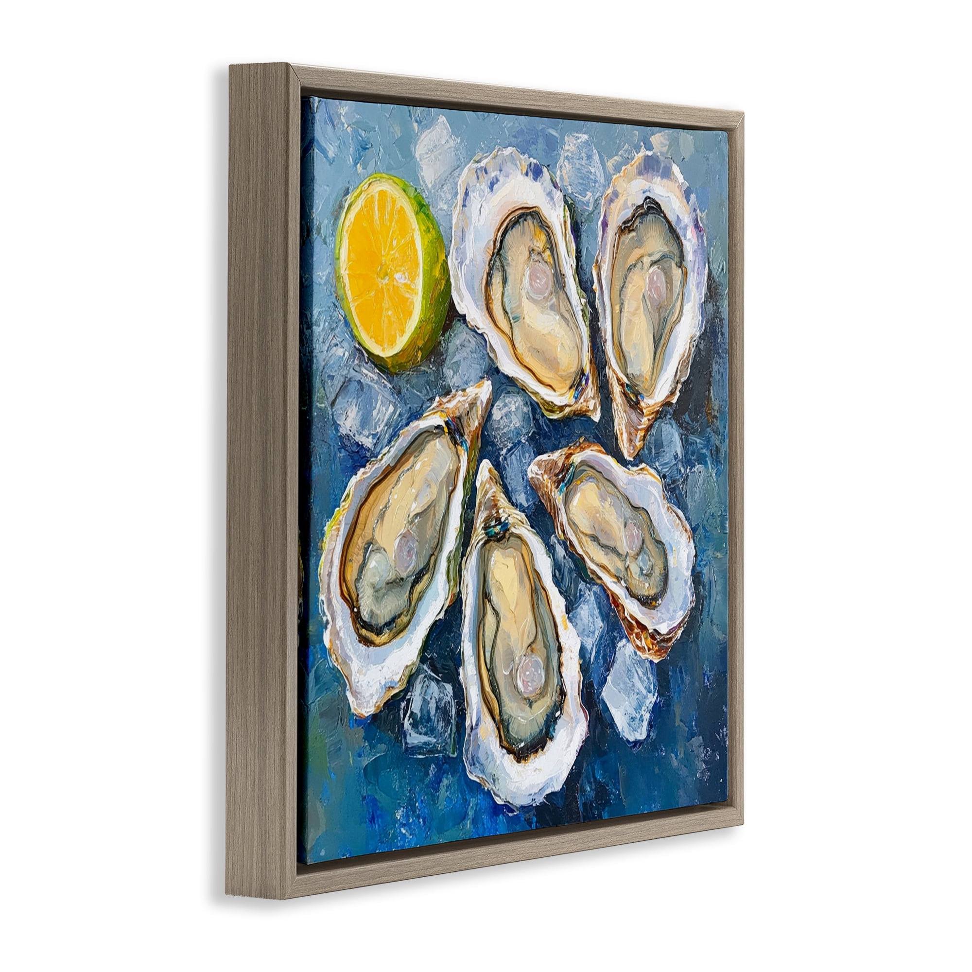 Stupell Industries Lemon & Oysters Seafood Food & Beverage Painting Brown Floater Framed Canvas Art Print Wall Art, 25 x 25