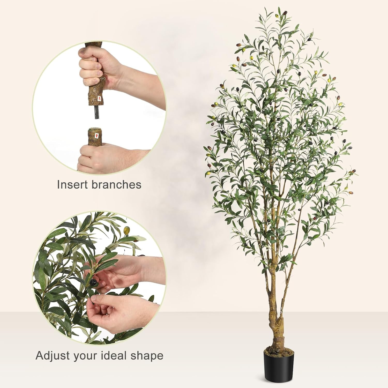 6FT Artificial Olive Tree, Tall Fake Olive Trees with Realistic Trunk, Leaves, Fruits, Fake Olive Trees Potted Topiary Tree with Dried Moss for Home Office Living Room Bedroom Stairs Foyer Decor