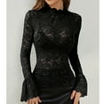thumbnail image 5 of JGNGSHN Womens Slim Fit Mesh Lace Top Turtleneck Long Bell Sleeve see through Shirt Blouses Top, 5 of 7