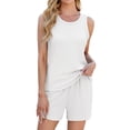 thumbnail image 1 of Women's Spring and Summer Round Neck Sleeveless Ribbed Short Vest Suit - Casual with Pocket, 1 of 5