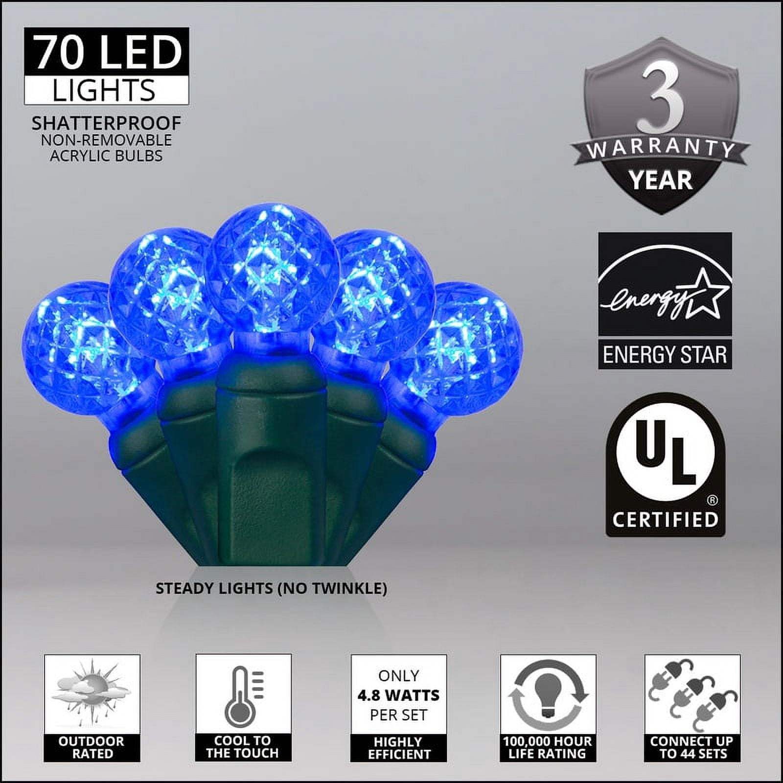 70 G12 Blue Globe String Lights, 24 ft LED Christmas Lights Blue String Lights for Bedroom Home Party Ball Lights Globe Christmas Lights