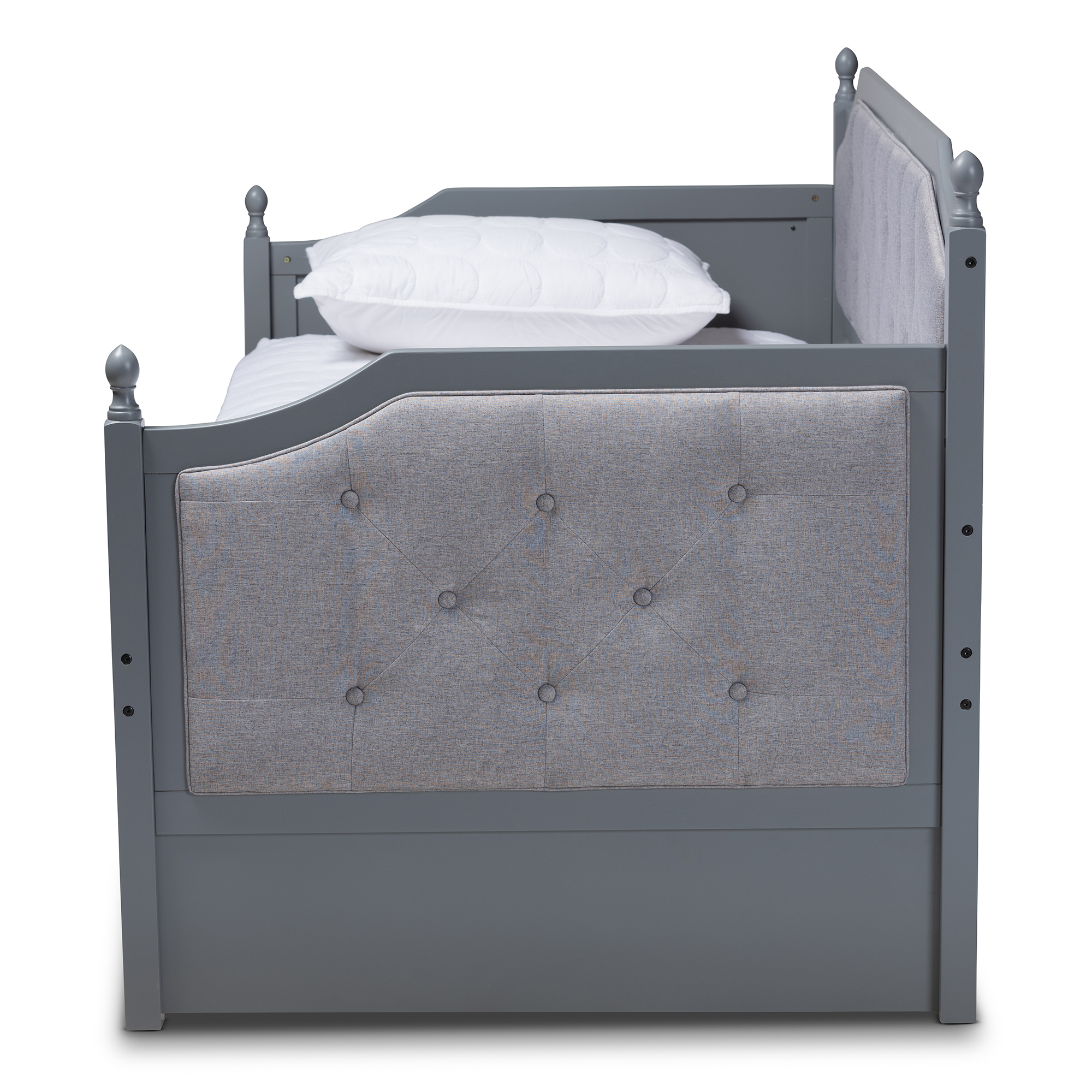 Baxton Studio Mara Classic and Traditional Grey Fabric Upholstered Grey Finished Wood Twin Size Daybed with Trundle