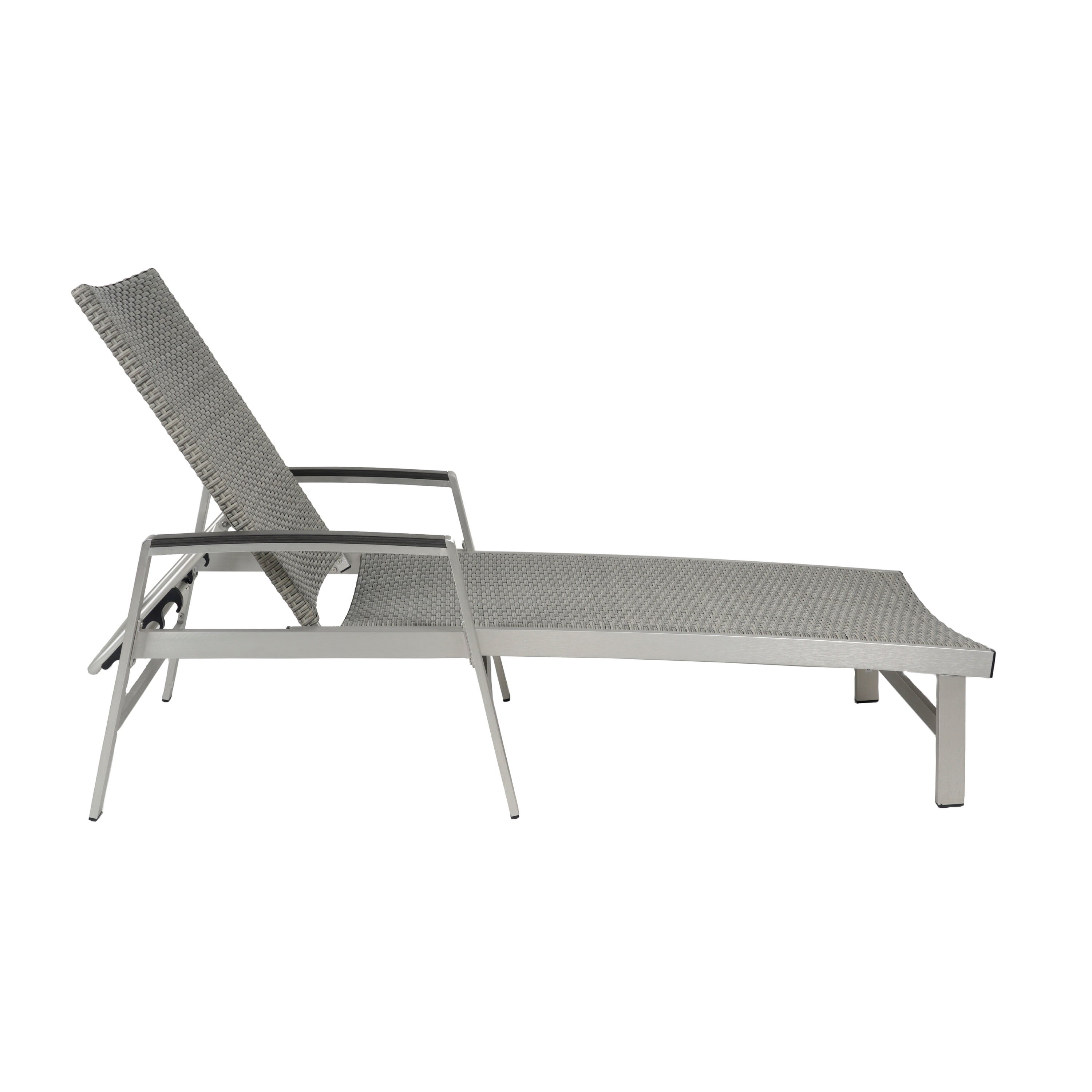 Levi Outdoor Wicker and Aluminum Chaise Lounges, Set of 2, Gray