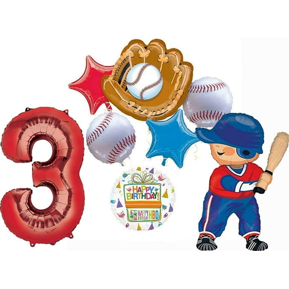 Baseball Player 3rd Birthday Party Supplies Balloon Bouquet Decorations