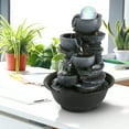 thumbnail image 3 of BEAMNOVA 11"Tall Tabletop Water Fountain, 4 Tier Rockery Flowing Bowls Waterfalls Indoor Fountain with Rolling Ball, Colored Light, 3 of 7