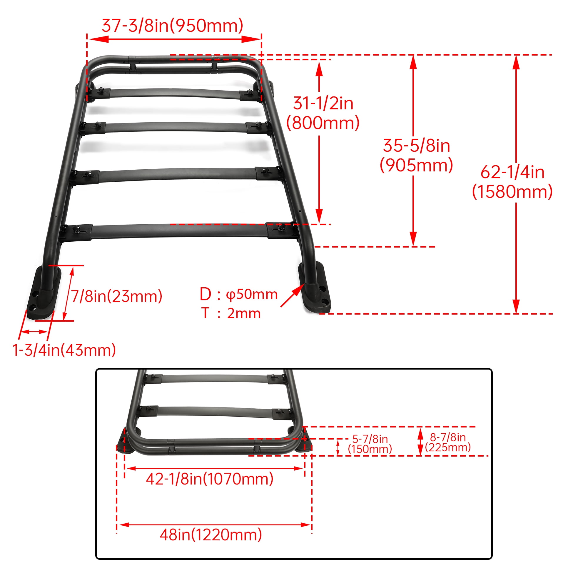 KOJEM Roof Rack Basket, Fit for 2010-2023 Toyota 4Runner, Rooftop Luggage Cargo Carrier, Extra Bar, Black Powder Coated, Aluminum