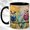 Black, variant on Floral Owl Trio Coffee Mug, Ornate Bird Mug, Ceramic 11 oz