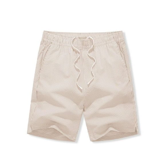 AHTJRT Men's Lightweight Casual Shorts with Elastic Waist and Drawstring - Comfortable Everyday Wear Shorts Beige L