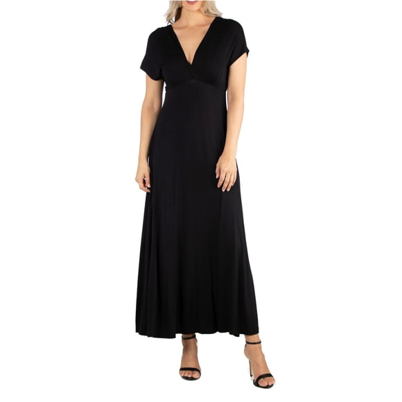 24seven Womens Empire Waist Maxi Dress, Black, X-Large