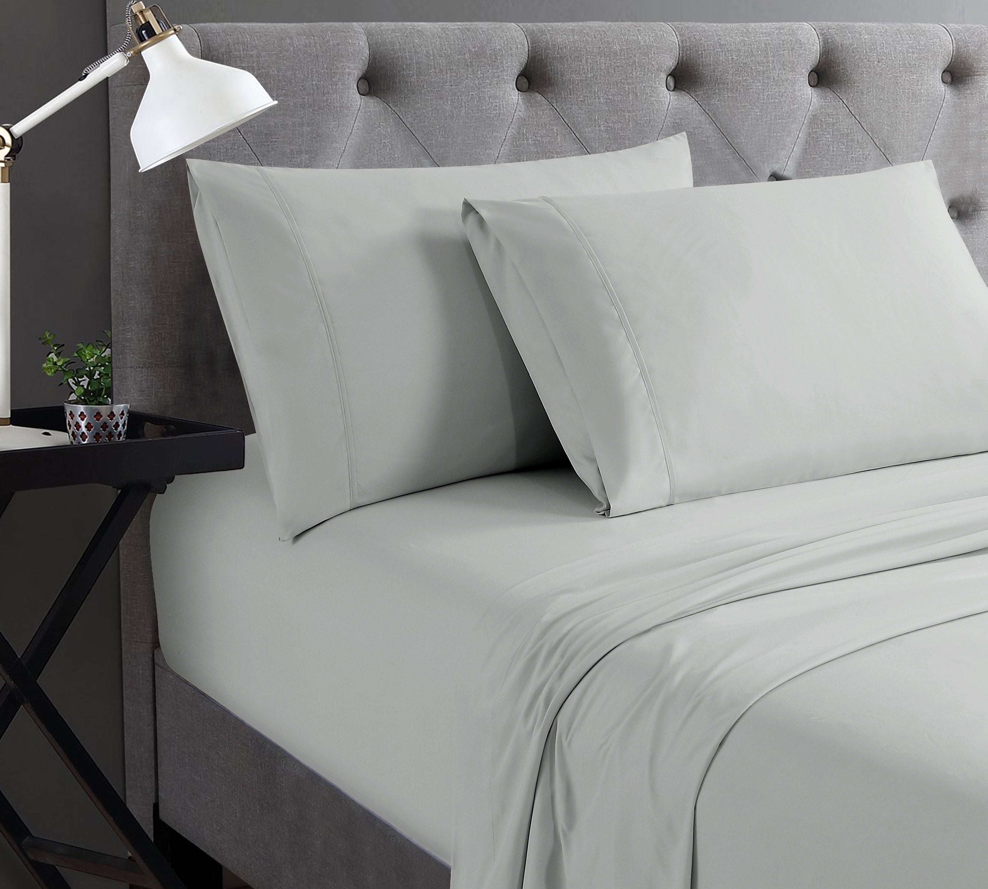 Swift Home Basic Ensemble de draps 4 pièces format lit double, ultra doux, poches profondes, entretien facile, ensemble de literie, gris pâle