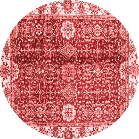 Ahgly Company Machine Washable Indoor Round Abstract Red Modern Area Rugs, 4' Round