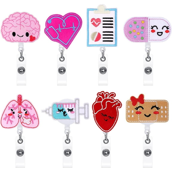 8 Pieces Retractable Badge Reels, Nurse Badge Reels, Felt Nursing Badge Reels Themed Badge Holders Gift for Christmas School Nurses Students ID Badges Name Cards Lanyards Holidays (Charming Style)