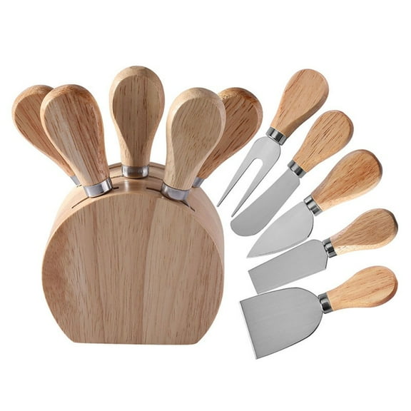 5-Piece Cheese Spreader Set with Walnut Handles, Stainless Steel Blade, and Wooden Stand Durable Cheese Knives for Appetizers, Charcuterie & Entertaining
