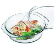 Clear Round Glass Casserole by Simax | With Lid, Heat, Cold and Shock Proof, Made in Europe, 1 Quart