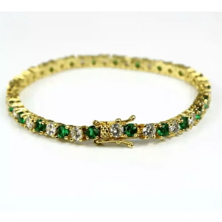 Jewelry Hub 5Ct Round Cut Simulated Diamond Women's Elegant Tennis Bracelet, 14K Yellow Gold Plated