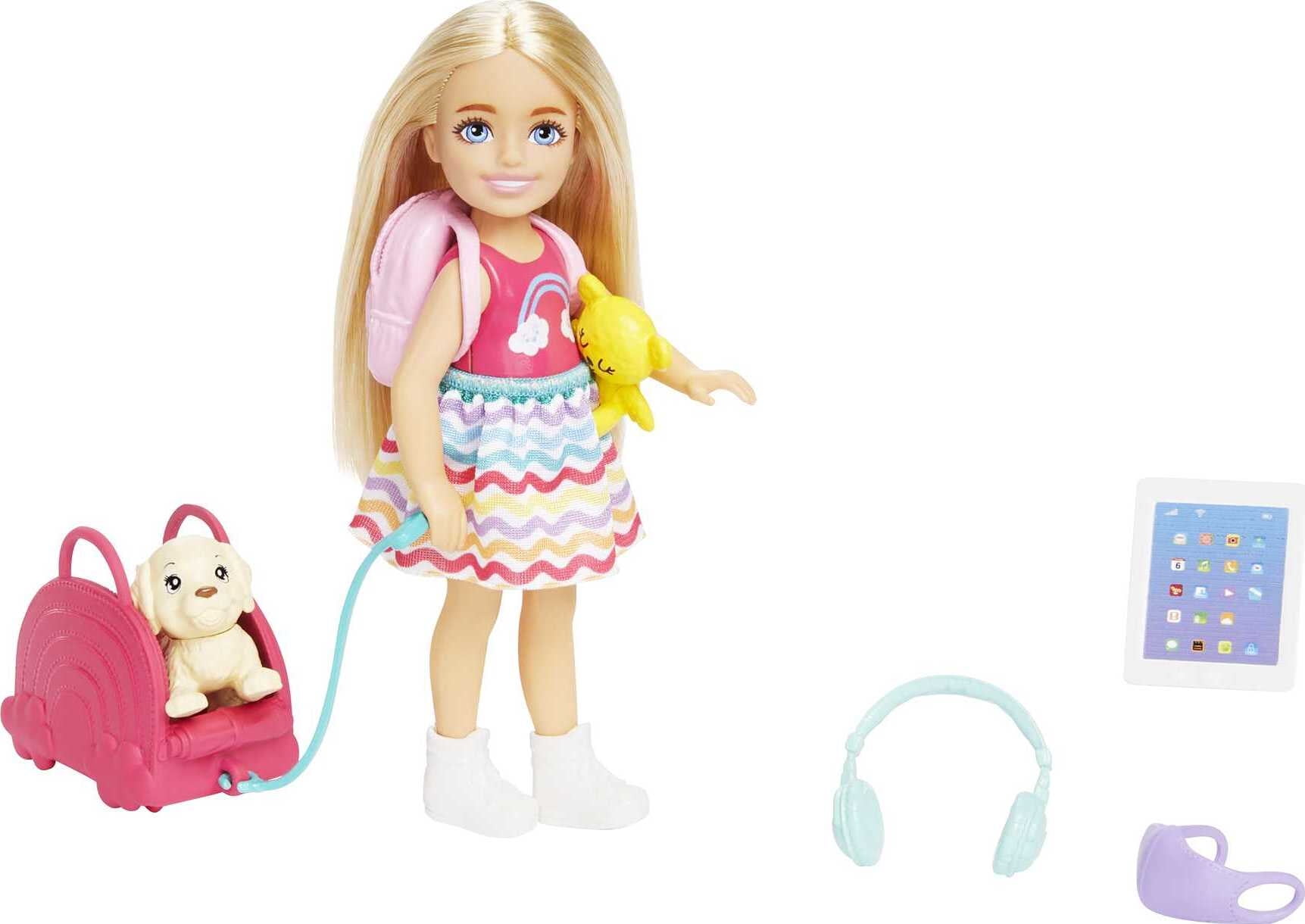 vooroordeel Conserveermiddel Onvermijdelijk Barbie Chelsea Doll & 6 Accessories, Travel Set with Puppy & Carrier,  Blonde Small Doll - Walmart.com