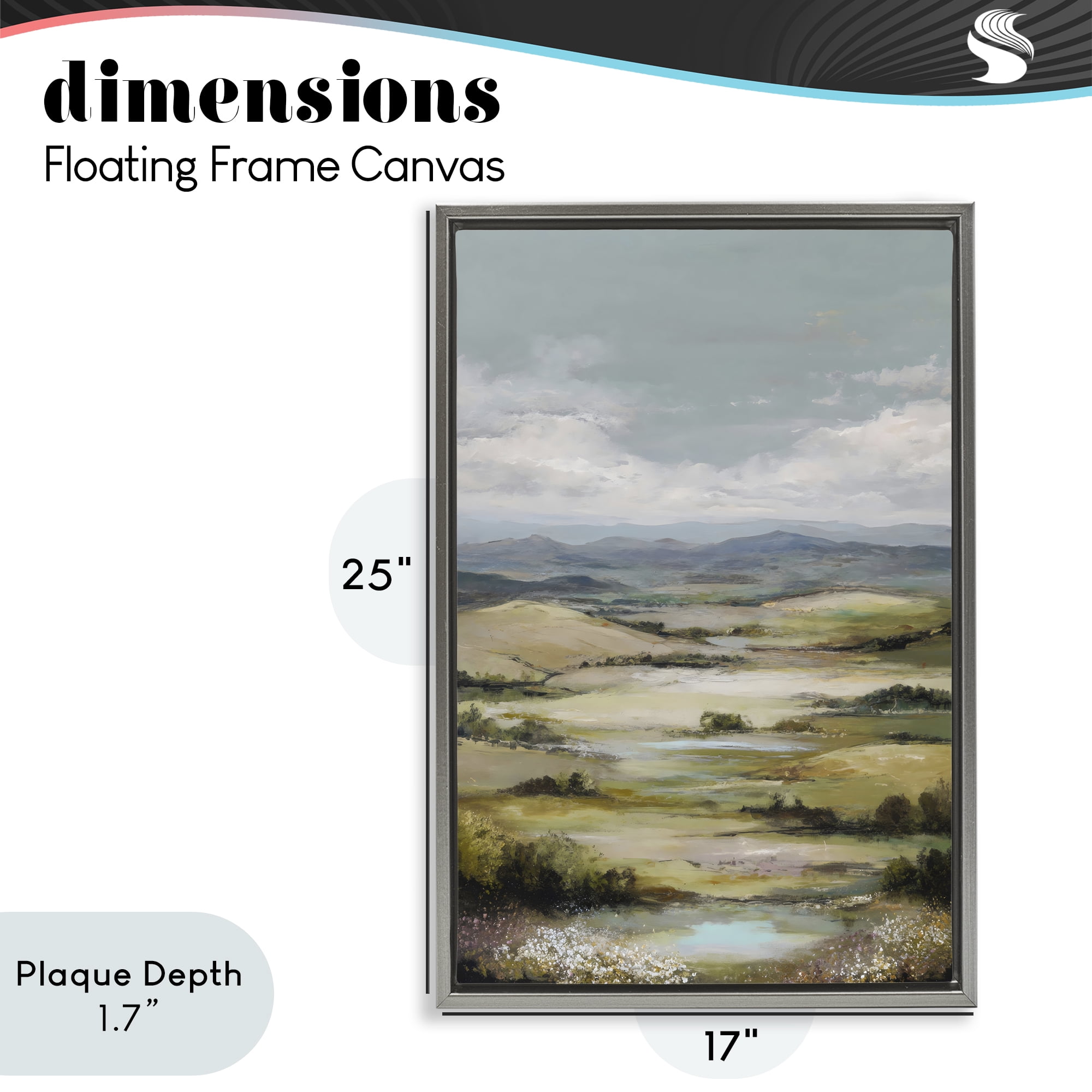 Stupell Industries Rolling Mountain Meadows Gray Framed Floater Canvas Wall Art, design by Petal Prints Design