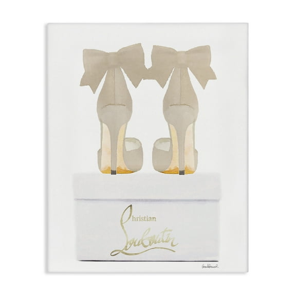 Stupell Industries Beige Bow Heels Fashion Painting Wrapped Canvas Art Print Wall Art, 16 x 20
