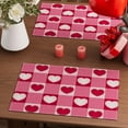 thumbnail image 3 of Valentines Day Pink White Plaid Love Hearts Cloth Placemats Set of 4 Table Mats Table Decorations 12x18 Inch, 3 of 5