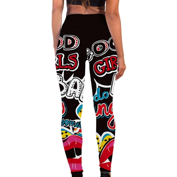 Gibobby Pantalones de yoga Pantalones de yoga transpirables para ejercicio de de con estampado de mujer(Negro,G)