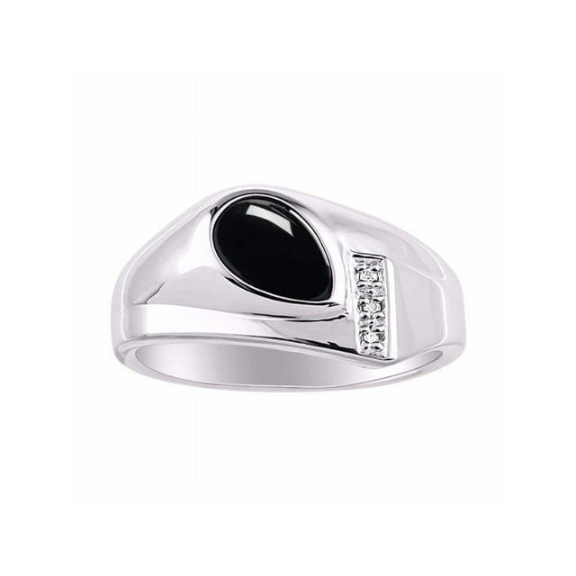 RYLOS Men's Rings Sterling Silver Ring - Timeless Pear Shape Cabochone Gemstone & Diamonds - Tear Drop Cabochon Onyx Rings For Men Size 11