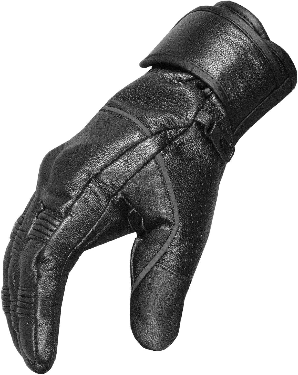 Men's Motorcycle Premium Leather Gel Padded Palm Street Cruiser Protected Biker Gloves Reflective Black M