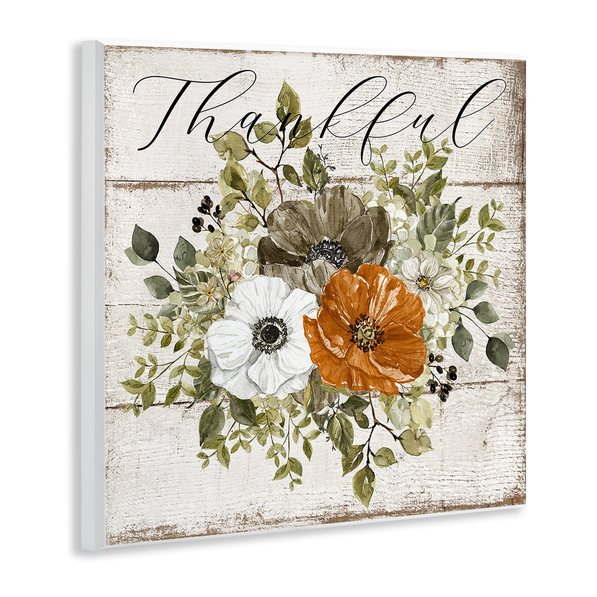 Stupell Industries Thankful Floral Pumpkin Holiday Painting Unframed Art Prints Wall Art, 12 x 12