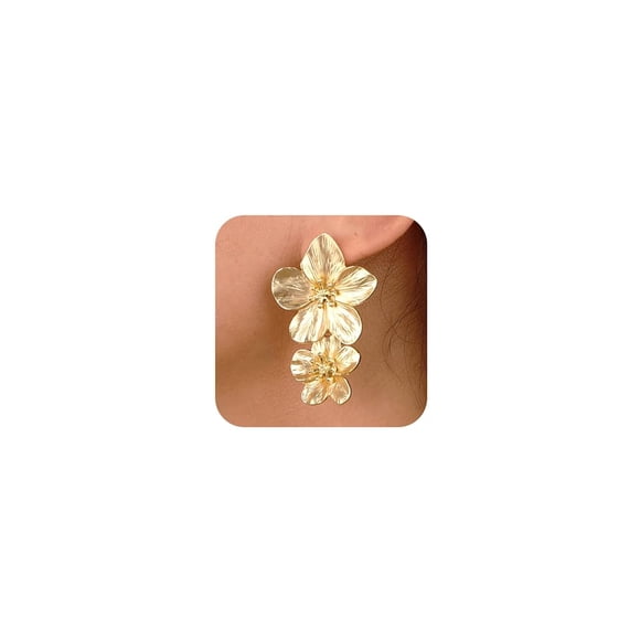 Pendientes Wiwpar, grandes, con forma de flor doble, para mujer