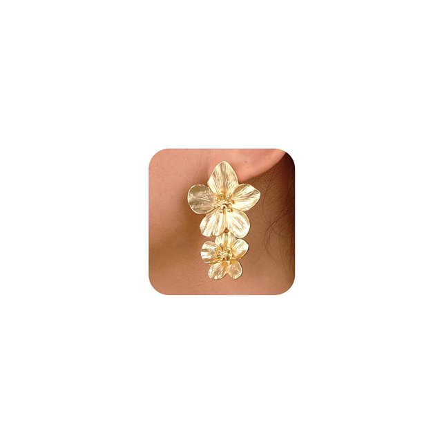 Pendientes Wiwpar, grandes, con forma de flor doble, para mujer