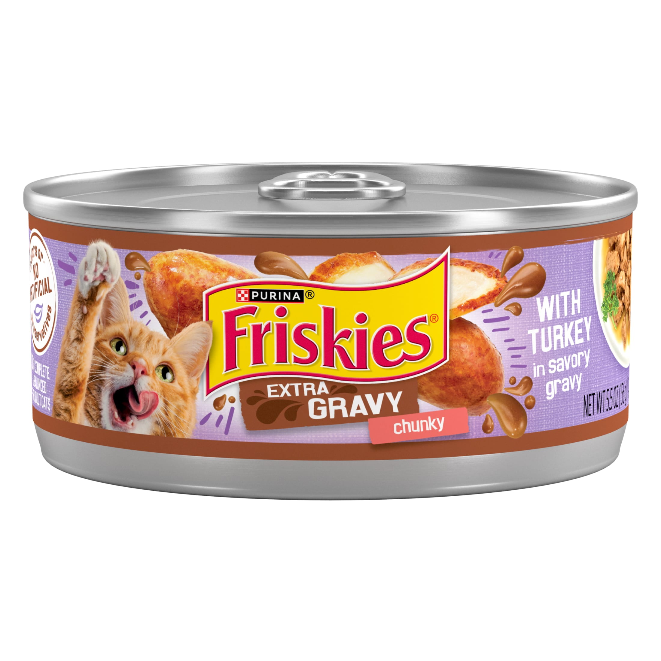 (2 pack) Purina Friskies Extra Chunky Gravy, Soft Turkey, Wet Cat Food, 5.5 oz Cans