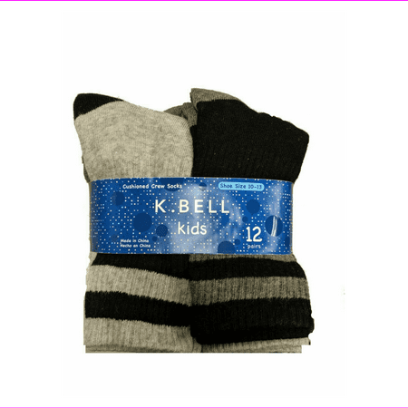

K Bell Girls 12 pair Cushioned Crew Socks Gray Heather Assortment Size 10-13