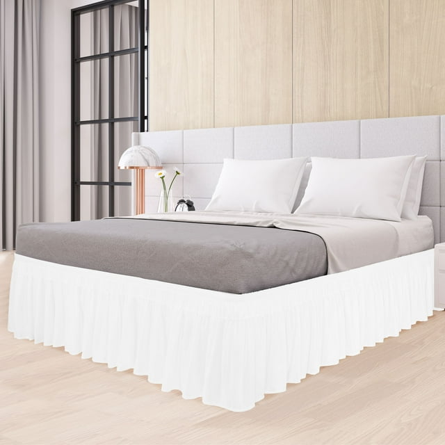 PiccoCasa Polyester Brushed Bed Skirt with Elastic Dust Ruffles 16" Drop, Queen Snow White