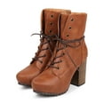 thumbnail image 5 of Qupid DB46 Women Leatherette Almond Toe Block Heel Lace Up Military Boot, 5 of 6