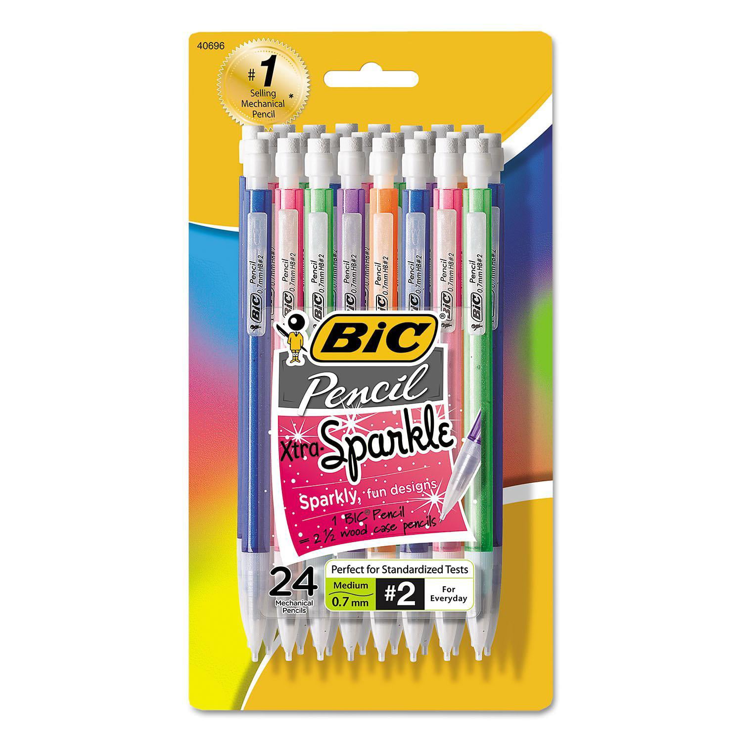 0.7 mm Blue, Green, Orange, Purple, Red Refillable Design for Long-Lasting Use.1 Pack Medium Point Xtra-Sparkle Mechanical Pencil 24-Count
