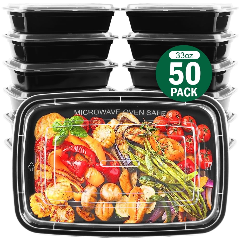 150 Pack - Sazon 32oz Rectangular Meal Prep Containers, Reusable, Stackable, Microwave/Dishwasher/Freezer Safe, BPA Free