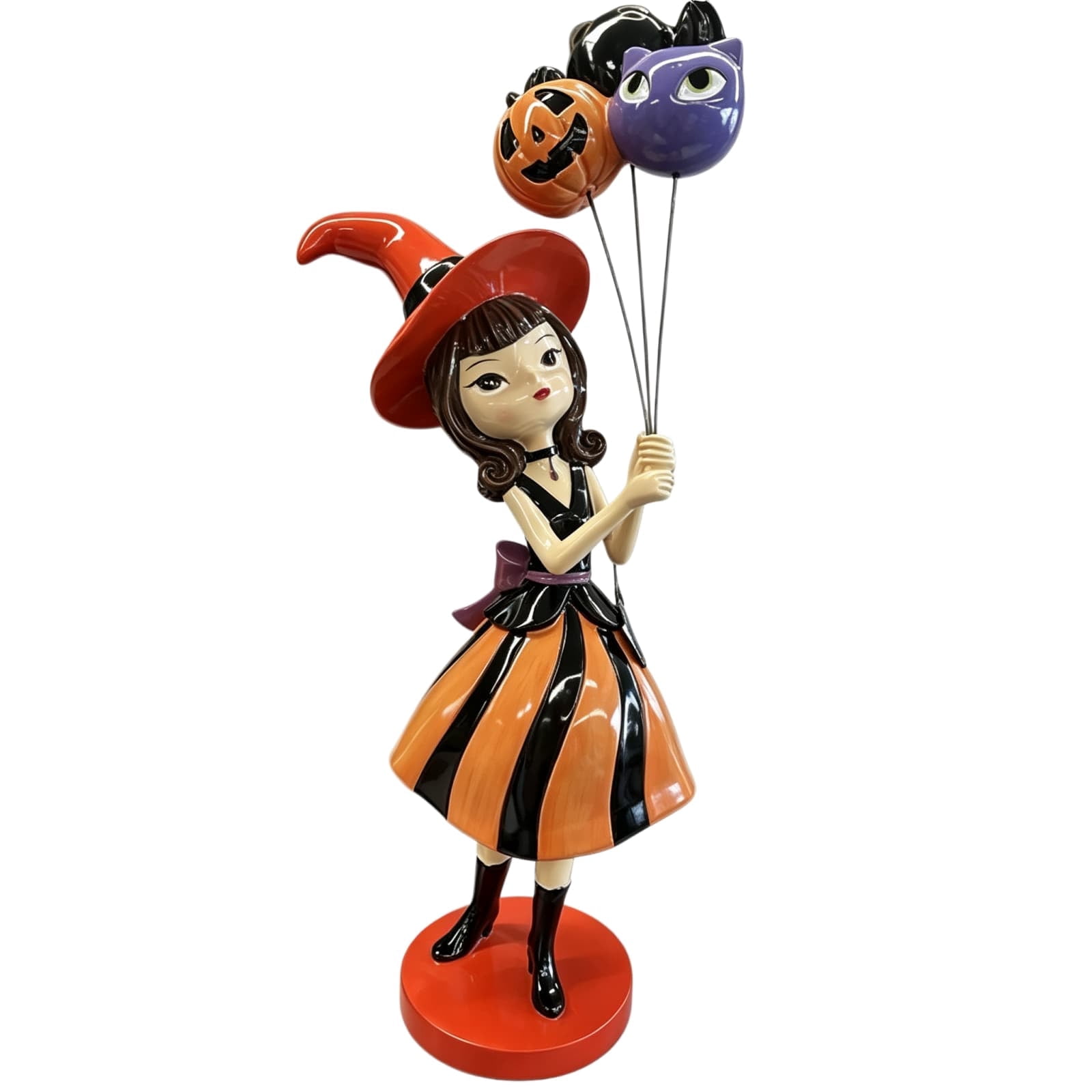 Bellalux Witch Girl With Halloween Balloons Resin Figurine 10 Inch Orange Black Decor Statue Halloween Tabletop Home Party Decoration