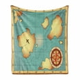 thumbnail image 1 of Island Map Soft Flannel Fleece Throw Blanket, Treasure World Map Design with Compass Navigation Adventure Hidden Land, Cozy Plush for Indoor and Outdoor Use, 60" x 80", Cream Blue, by Ambesonne, 1 of 6