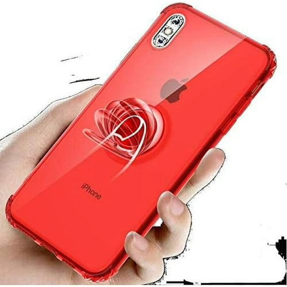 iPhone X/XS Case,360 Degree Rotation Invisible Metal Ring Kickstand Protective Case Compatible Magnetic Car Mount Soft Crystal Clear Reinforced Corners TPU Ultra-Slim Case,Red