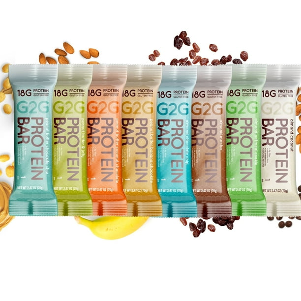 G2G Protein Bar, 8 Flavor Variety Pack, Healthy Snack, Delicious Meal