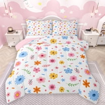 Manfei Colorful Flower Floral Queen Comforter Set,Cute Cartoon Daisy Bedding Sets,Orange White Blue Bedding Comforter Set For Kids,Super Cozy Room Decor Reversible,3-Piece